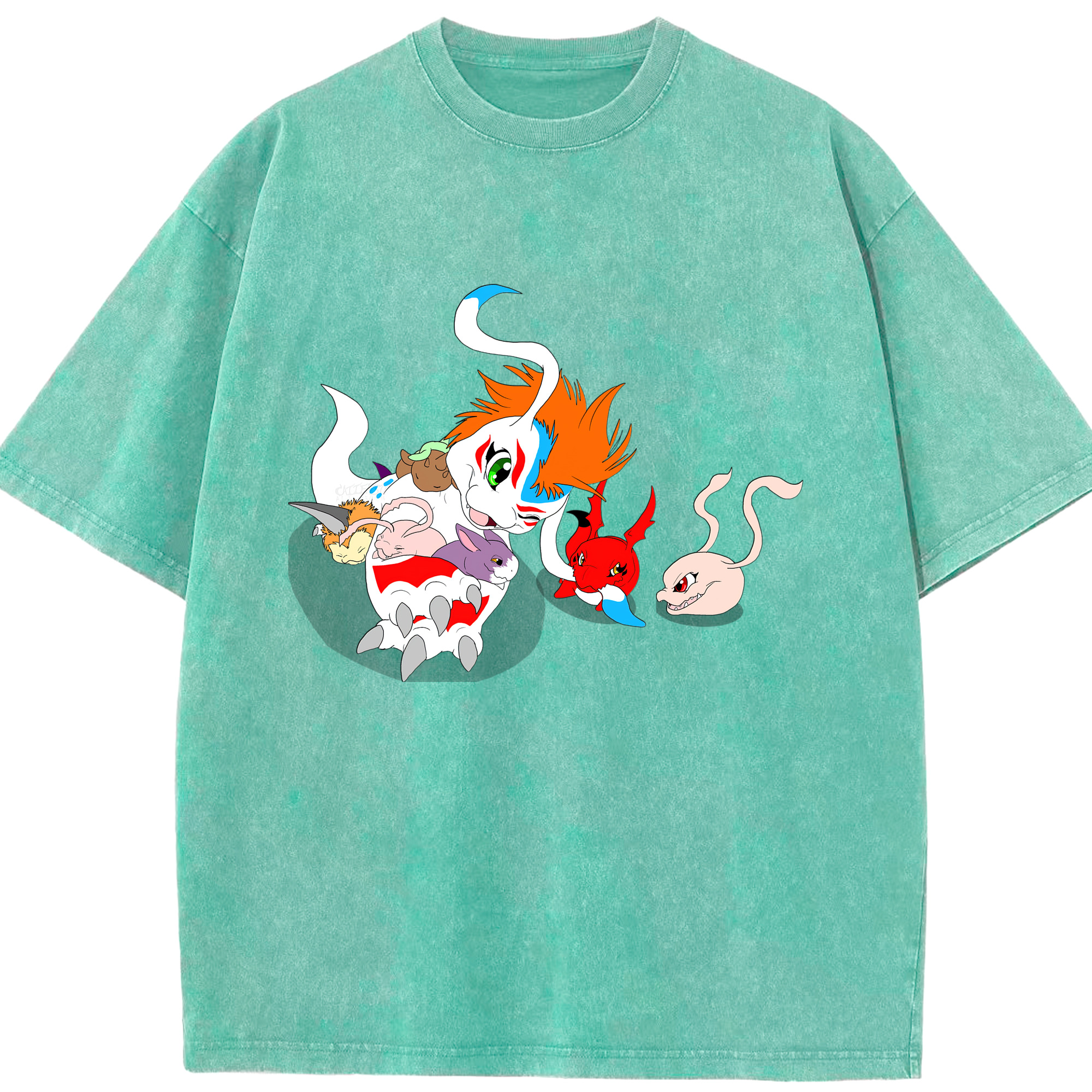 （画像用） Digimon デジタルモンスター/デジモン 綿100% ヴィンテージ風 半袖Tシャツ（フロントプリント）